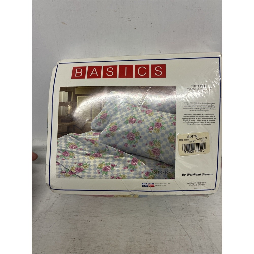 Vintage Westpoint Stevens Basics Rose Check Twin 3 Piece Sheet Set New